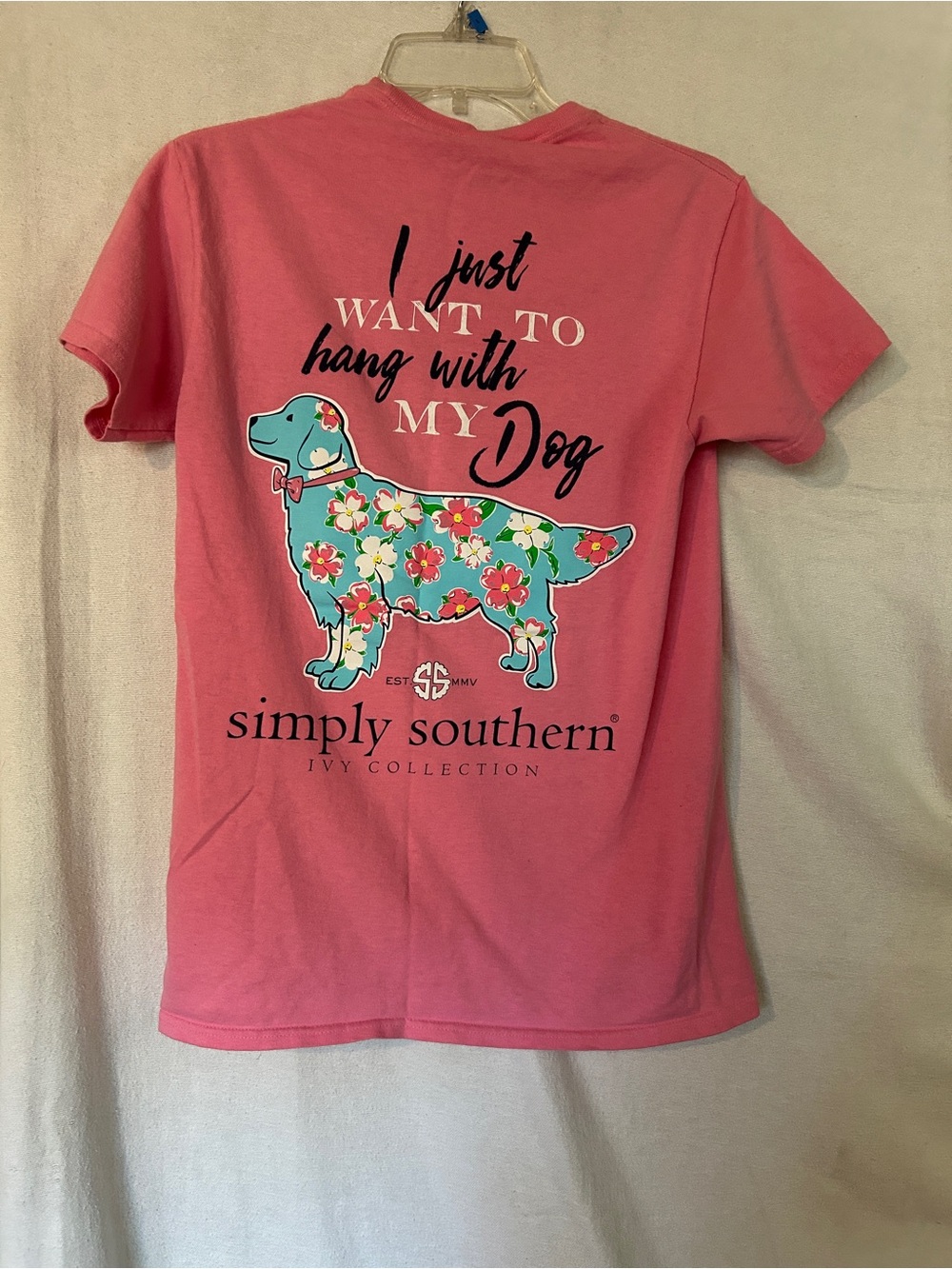 Simply Southern Pink Tee with Turquoise Floral Dog Graphic